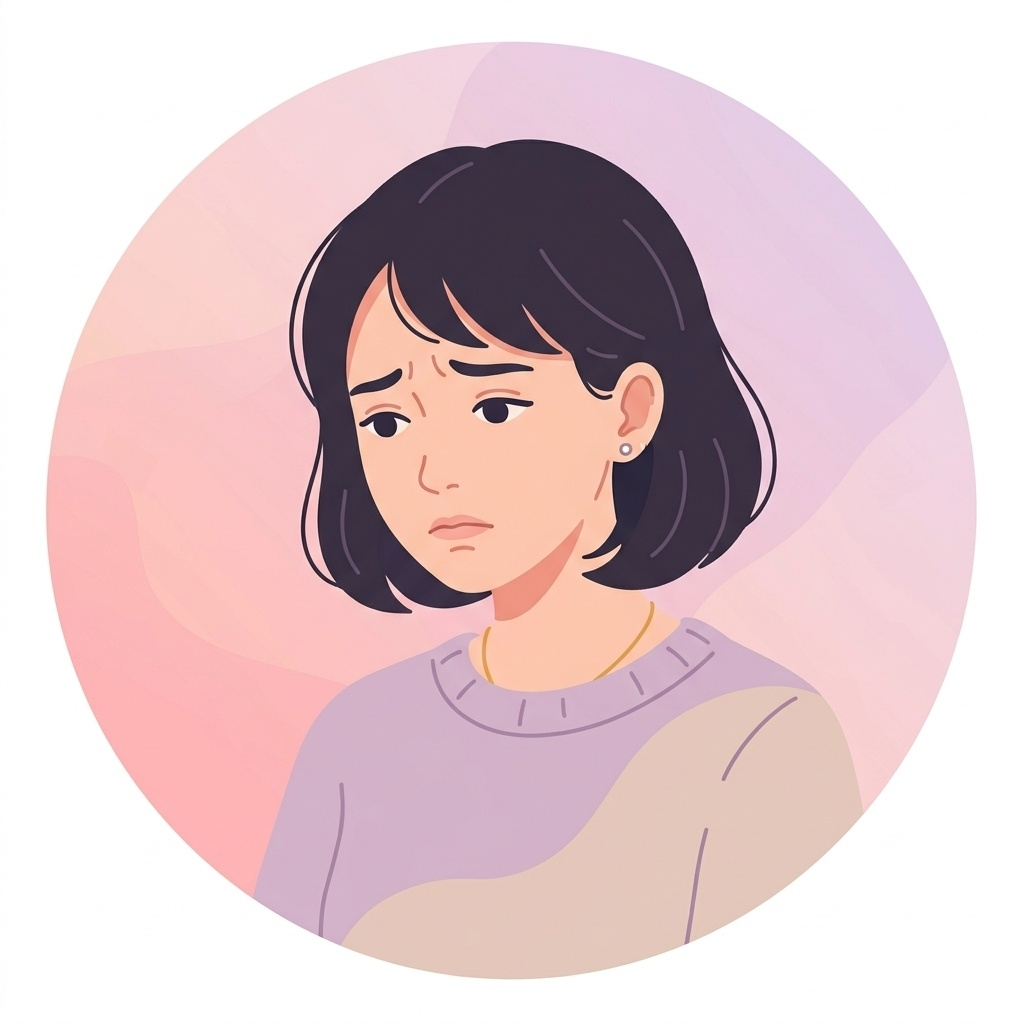 不安そうな表情の女性イラスト