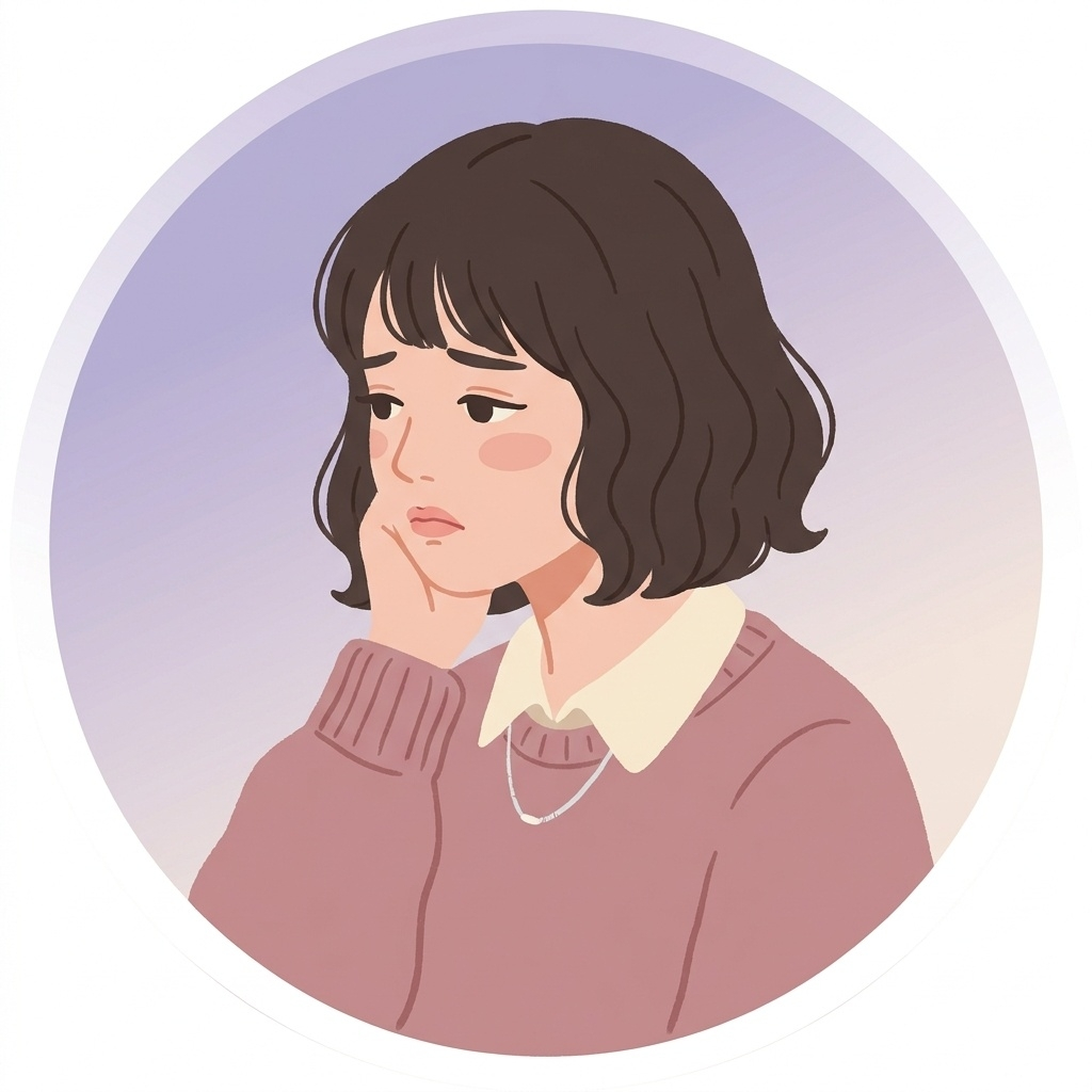 不安そうな表情の女性イラスト