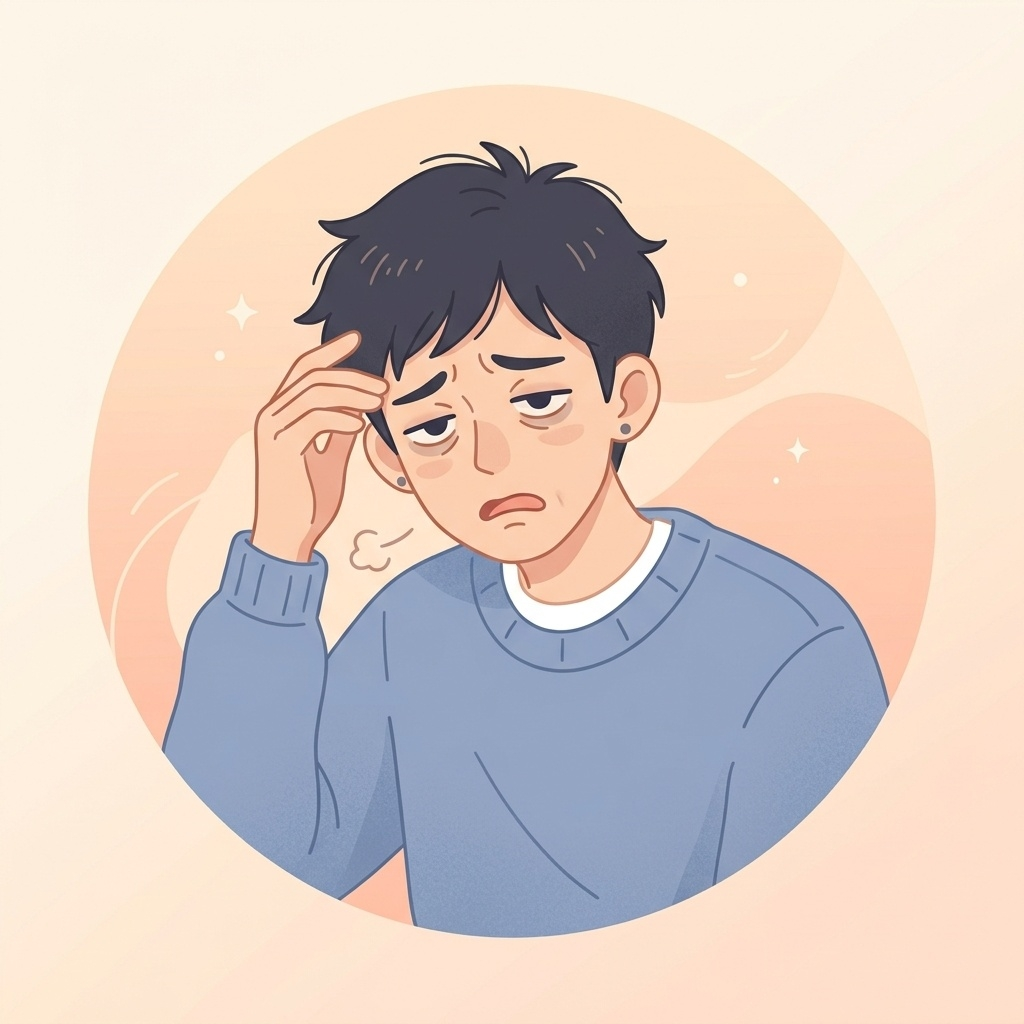 不安そうな表情の男性イラスト