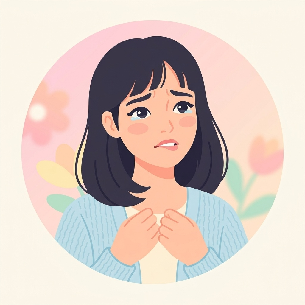 不安そうな表情の女性イラスト